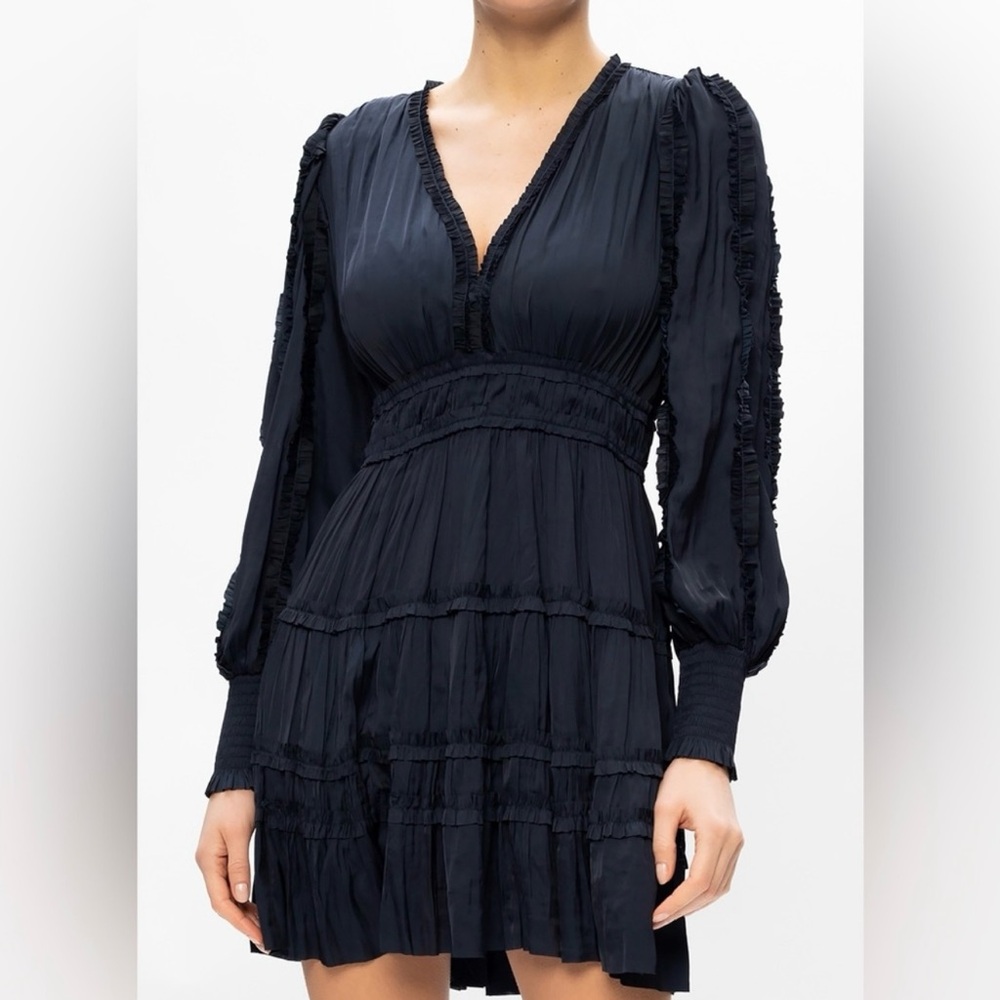 Ulla Johnson Black Long Sleeve V-Neck Cocktail Dress